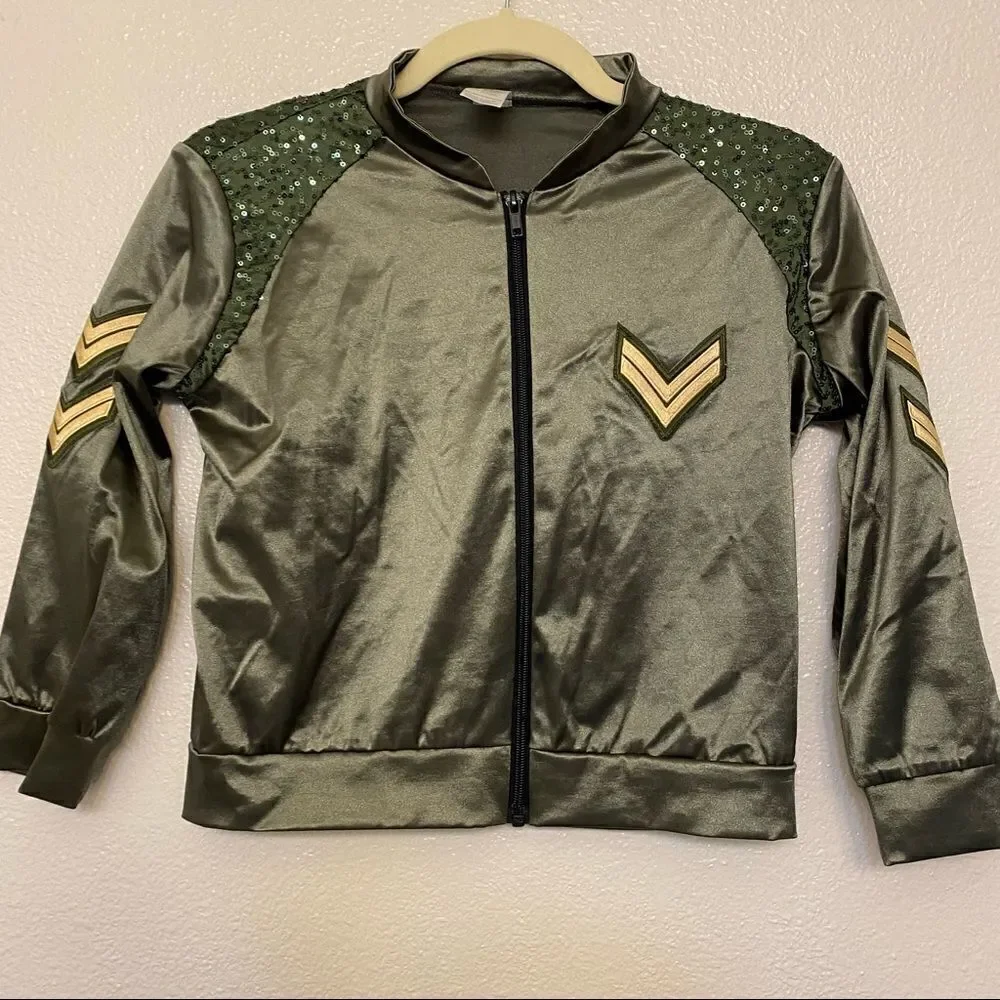 WEISSMAN Dance hip hop Costume ARMED FORCES 10511 Green sequin jacket-LC